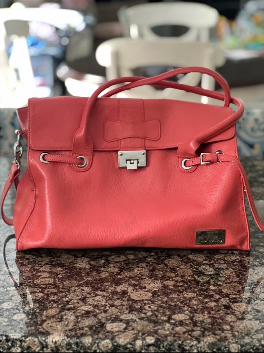 Nova Harley‎ Elegant Coral Orange Leather Diaper Bag Removable Inner 352939501